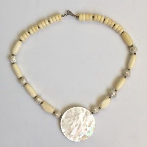 Vintage Boho Statement Necklace with Iridescent  Disk